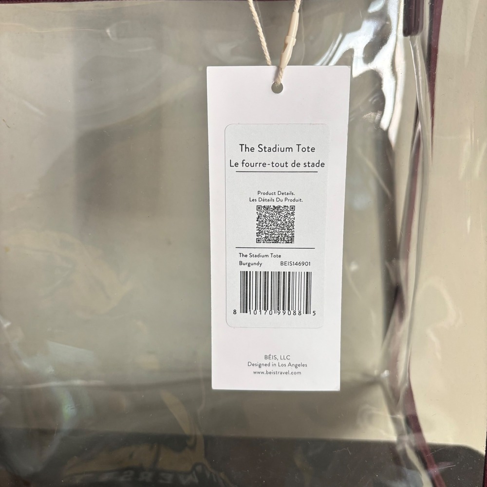 BEIS | The Stadium Tote | Clear Burgundy PVC Crossbody Bag BEIS146901 NEW - Picture 3 of 10
